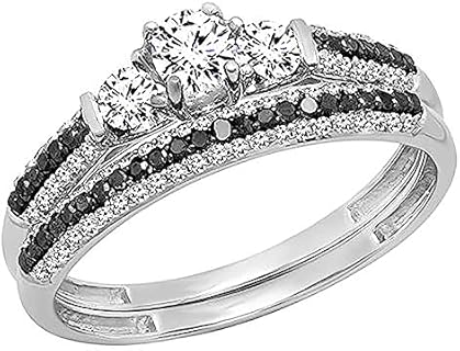 Dazzlingrock Collection Three-Stone Wedding Ring Set - Natural White Sapphire and Diamond in Luxurious 10K Rose Gold - Perfect for Women of Distinction