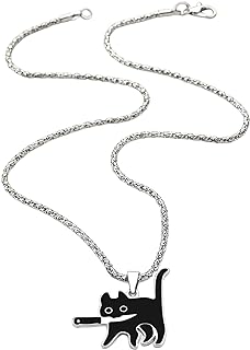 Cat Necklace for Women Cute Necklaces for Girls Boys Black Cat Pendant Necklaces for Cat Lovers Gifts Pets Jewelry Gifts Pet Lovers Necklace Black Killer Cat Necklace Knife Cat Necklace Warrior Cats