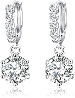 Women's 2-6CT Sterling Silver Moissanite Dangle Hoop Earrings with Hinged Back Finding, 6-Piece DF Ideal Cut