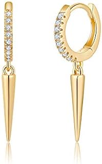 Clutchless Gold Huggie Hoop Earrings with Cubic Zirconia Charm for Women, Hypoallergenic 14K Gold Plated and Sterling Silver Dangle Design