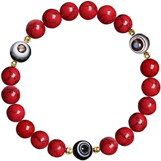 Evil Eye Beaded Bracelet - Women Mens 8MM Feng Shui Black Obsidian Wealth Bracelet Natural Crystal Onyx Relief Reiki Healing Stone Original Triple Protection Red Strand Bracelet Bring Luck Prosperity