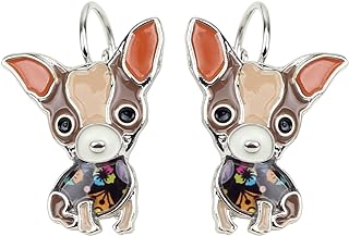 NEWEI's Playful Chihuahua-Shaped Enamel French Clip Dangle Earrings for Women - Delightful Dog-Themed Jewelry Made with Quality Alloy