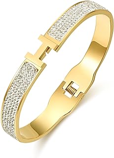 18K Gold and Silver Plated Bangle Bracelet for Women Girls Stainless Steel with Cubic Zirconia Womens Jewelry Gifts