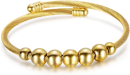 Jude Jewelers Stainless Steel Cable Wire Style Bead Charms Adjustable Bangle Bracelet