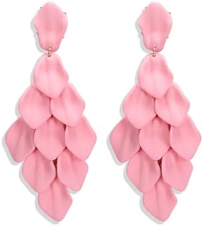 FIBO STEEL Acrylic Petal Earrings for Women Red Statement Earrings Dangle Rhombic Boho Flower Lime Green Orange Rose Big Bold Colorful Costume Jewelry Long Drop Dangle Earrings