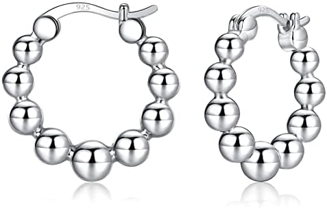 Gold Chunky Hoop Earrings for Women | Thick 925 Sterling Silver Post Beaded Ball Huggies Earrings Lightweight Hypoallergenic Hoops Jewelry Gifts, 10/12/15mm