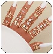 Knuckle Stackable Gold Rings for Women Gold Stacking Ring Set Vintage Boho Ring Set Butterfly Heart Pearl Rhinestone Stackable Statement Rings for Girls