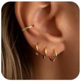 Gold Hoop Earrings Set for Women, 14K Gold Plated Hypoallergenic Lightweight Small Gold Hoops Earrings for Women Trendy Cartilage Piercings Jewelry Gifts for women Girls