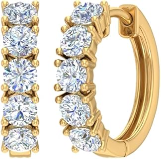 1 to 5 Carat 14K Gold Round White Diamond Ladies Huggies Hoop Earrings (I1-I2 Clarity)-IGI Certified
