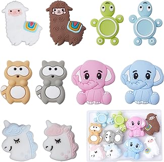 SUNNYCLUE 1 Box 10Pcs Silicone Beads Animal Shapes Turtle Silicone Loose Bead for Jewelry Making Sheep Keychain Unicorn Lanyard Elephant Beads Large Braided Bracelet Necklace Supplies Adult DIY Craft