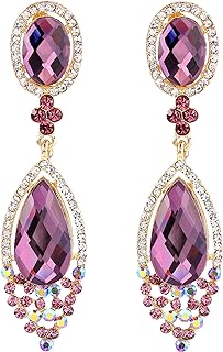 BriLove Women's Wedding Bridal Infinity Figure 8 Crystal Teardrop Chandelier Dangle Clip-On Earrings