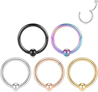 PEAKLINK 316L Hinged Segment Seamless Clicker Ring Nose Ring Hoop Septum Helix Conch Piercing Jewelry 5PCS Daith Lip Lobe Hoop Earrings