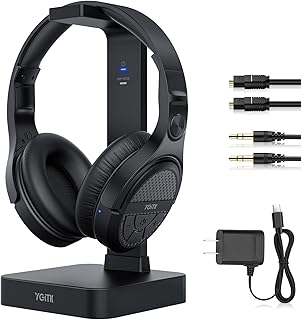 YGiTK Wireless Over-Ear Headphones with 2.4GHz RF Transmitter, Rechargeable Lithium Battery, and No Delay Audio, Ideal for TV Watching and Hearing Impaired Users