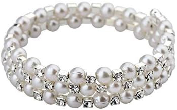 Lobster Claw Bridal Cuff Bracelet with Pearl & Rhinestones for Brides, Bridesmaids or Mothers - Floral Design