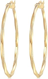 French Wire Clasp 14K Yellow Gold Twisted Hoop Earrings for Women, Lightweight & Hypoallergenic, Versatile 40mm Design