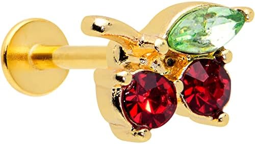 Body Candy Women's Stainless Steel Cherry Nose Ring with 16G Gauge - Versatile Labret, Monroe, Tragus Style