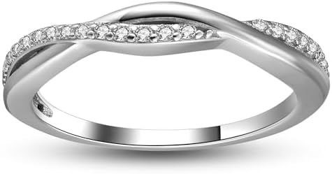 Half Eternity Twisted Wedding Band for Women by Ginger Lyne, Rose Gold 925 Sterling Silver Wedding Rings CZ Stackable Rings, Promise Ring for Her Anniversary Cubic Zirconia Engagement Rings for Women