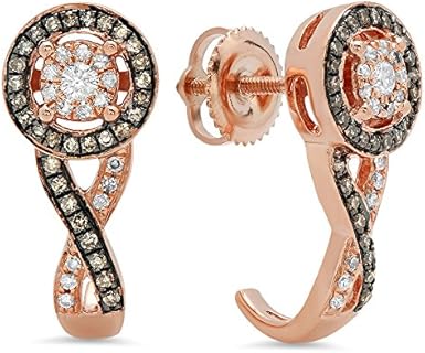Dazzlingrock Rose Gold 0.40 Carat Champagne Diamond Infinity Swirl J-shaped Hoop Earrings