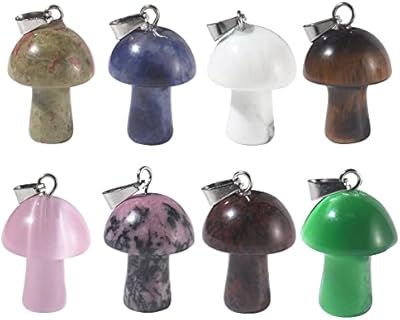 Pingyongchang Crystal Mushroom Natural Stone Pendants Mushroom Charms Crystal Charms for Jewelry Making Mushroom Shaped Pendant Cute Charms for Necklaces DIY Craft（12pcs/8pcs）