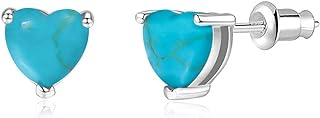 CiNily Heart Stud Earrings14K Gold Plated Hypoallergenic Opal/Turquoise/Rose Quartz Gemstone Earring Jewelry for Women Girls
