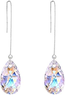 Iridescent Cubic Zirconia Drop Earrings with Ear-Wire Back Finding for Women, Tear Drop/Threader Design by EVER FAITH in 925 Sterling Silver
