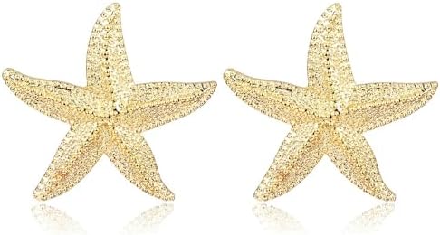 Exaggerated Multicolor Starfish Dangle Drop Earrings Hypoallergenic Geometric Large Starfish Stud Statement for Women Girls Bridesmaids Gifts Trendy Party Ethnic Jewerly