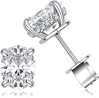 Bo.Dream Cubic Zirconia CZ Stud Earrings for Women 18K White Gold Plated Sterling Silver