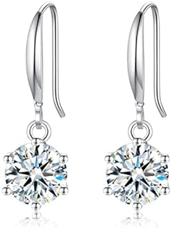 2-4CT Moissanite Dangle Earrings, 6P DF Color Ideal Cut Simulated Diamond 925 Sterling Silver Earrings for Women with Certificate of Authenticity