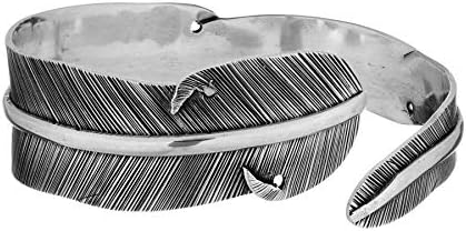 Women's 925 Sterling Silver Feather Leaf Wraparound Adjustable Cuff Bangle Bracelet