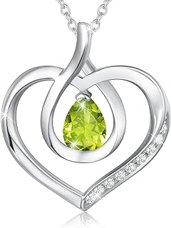 Peridot Bead Necklace with Lobster Clasp and Cable Chain, Heart-Shape Design for Women and Girls in Sterling Silver