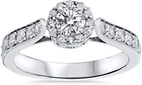 ABHI 0.90 Ct Round Diamond Halo & Solitaire Wedding Engagement Ring 14K White Gold Over
