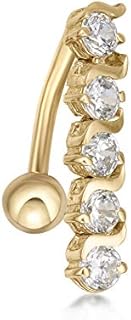 Lavari Jewelers 10k Yellow Gold Women's Belly Ring with Cubic Zirconia - Top Mount 16 Gauge Design, 12mm Post Length