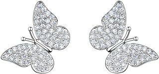 CZ Pave Butterfly Earrings for Women - Butterfly Stud Earrings for Girls - Diamond Butterfly Dangle Earrings Plated in Gold/White Gold