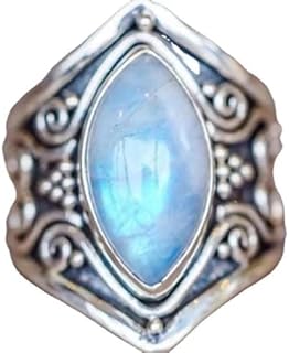 925 Sterling Silver Vintage Natural Moonstone Rings Antique Boho Ladies Jewelry Elegant Gemstone Wedding Rings Thai Silver Jewelry Holiday Gifts Cocktail Party Rings Sizes 6-10 632