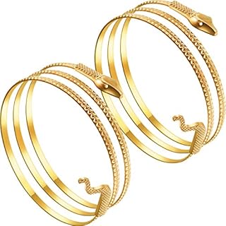 Hicarer 2 Pack Snake Arm Cuff Snake Armband Swirl Snake Bracelets Spiral Upper Arm Cuff Armlet Bangle Egyptian Costume Accessory for Women Gold Accessory