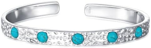 Genuine Turquoise Bracelet, Sterling Silver Native American Boho Adjustable Bangle Cuff Jewelry for Women, Fit for 6 6.5 7 7.5 Inches