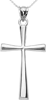 Religious Jewelry .925 Sterling Silver Simple Classic Flared Cross Pendant Necklace with Rolo Chain - Choice of Necklace Length
