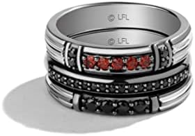 Jewelili Star Wars™ Fine Jewelry DARTH VADER™ Ring Stack in Black Rhodium over Sterling Silver with Black Diamonds and Garnet