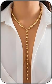 Women's Y-Necklace with Gold Beaded Ball Choker and Pendant in Durable Zinc Metal, Acrylic Material