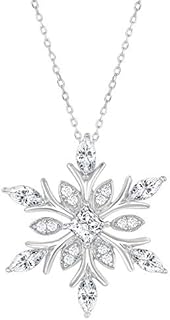 Charming Women's Sterling Silver Snowflake Pendant Necklace with Cubic Zirconia Diamonds and 18" Cable Chain