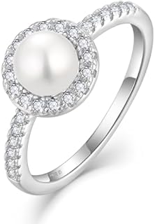 STARCHENIE Freshwater Pearl Ring 925 Sterling Silver 6mm White Pearl Rings Wedding Engagement Jewelry Gift for Women Size 5-10