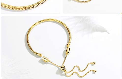 Bolenvi Authentic Adjustable Clip On/Off European Charm Bracelets 925 Sterling Silver 3mm Snake Chain Fits Pandora Beads Pendants & More