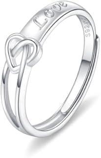 Adjustable 18K White Gold Plated 925 Sterling Silver Rings for Women, Cubic Zirconia Romantic Love Quotes Rings, Engagement Wedding Band Ring, Gift for Her,Ring Box Packed