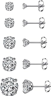 Jovivi 20G Hypoallergenic Stainless Steel Stud Earrings 5Paris Cubic Zirconia CZ/Ball Earrings Studs Set for Men Women 3MM-8MM