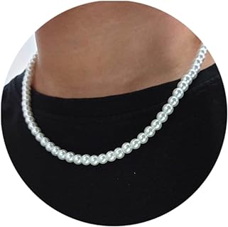 Unisex 6mm White Pearl Beaded Necklace with Ball Chain, Ideal for Everyday Wear or Special Occasions