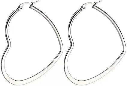 Stainless Steel Heart Hoop Earrings for Women Girls Hypoallergenic Gold Silver Black Plated Large Simple Hollow Love Shape Metal Wire Huggie Hoop Earrings for Her Wife Mom Daughter Sister Friend Jewelry Gifts