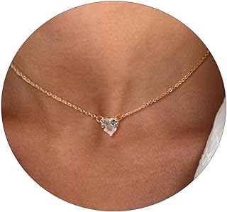 Heart Necklace for Women 14k gold Plated Tiny Heart Pendant Necklace for girls Dainty Small Cubic Zirconia Open Flower Heart Cute choker necklace Minimalist Jewelry Necklace Gifts