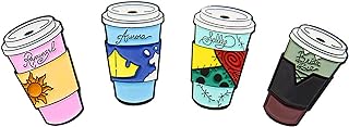 VEINTI+1 Coffee Cup Brooch Set Fashion Milktea Cup Enamel Brooch Pins Set for Unisex Child Women's Clothing Decorate (4 Milk tea & Coffee Cups)