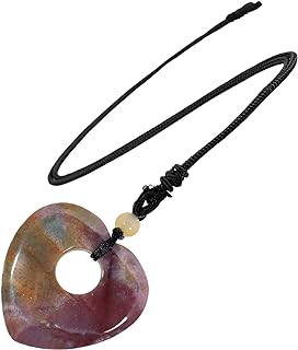 Love Heart Pendant Necklace with Adjustable Rope, Healing Crystal Stone Reiki Jewelry for Women