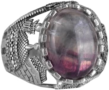 KAMBO's Sterling Silver Men's Ring with Natural Fluorite Gemstone
